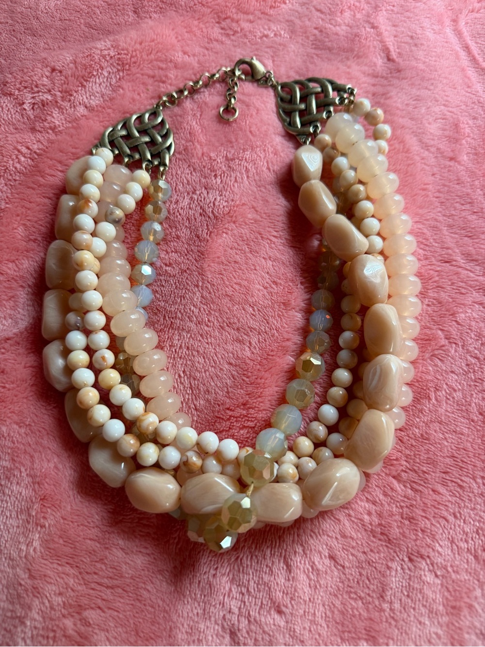 Multi-Strand Peach Bead Statement Necklace - Women Jewelry